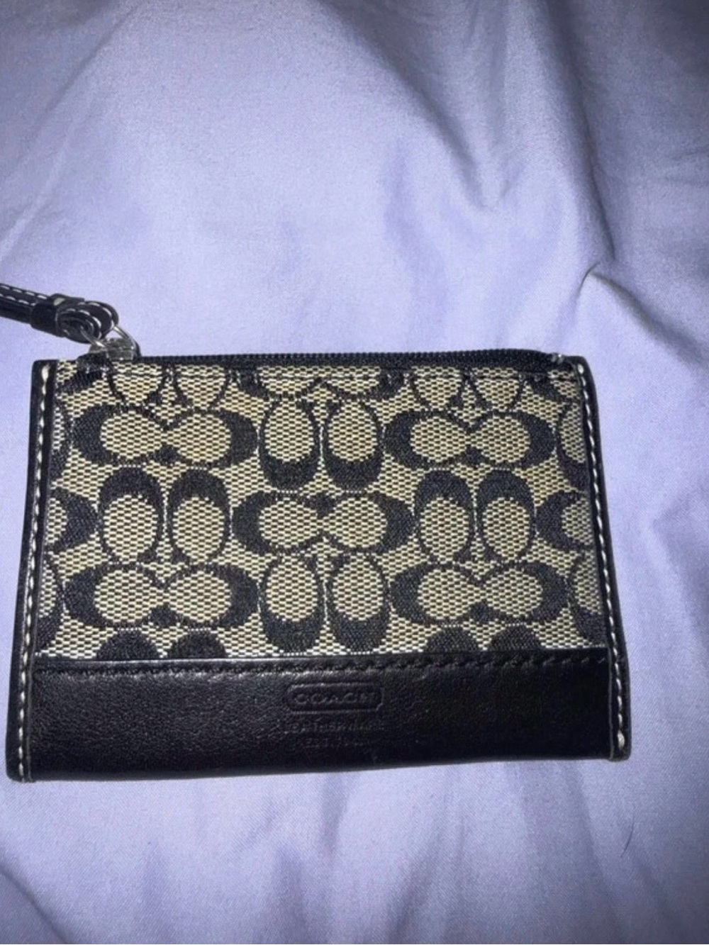 Coach Monogram Compact Wallet in Black and Tan